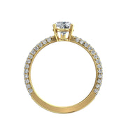 Bague solitaire 1.10 carat or jaune diamant poire et diamants ronds Patrizia
